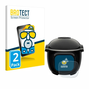 Parte frontal de un envase de producto con el logotipo de la marca BROTECT. Al lado se muestra el dispositivo Krups Cook4me To