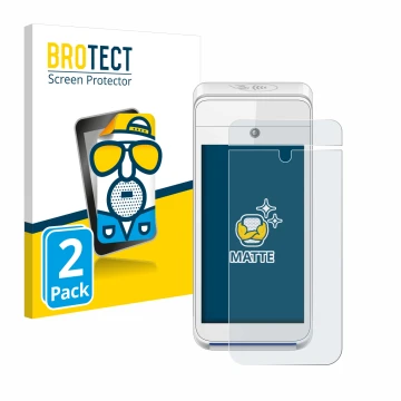 Parte frontal de un envase de producto con el logotipo de la marca BROTECT. Al lado se muestra el dispositivo Pax A920 con su 