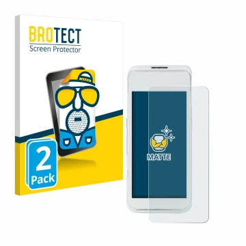 Parte frontal de un envase de producto con el logotipo de la marca BROTECT. Al lado se muestra el dispositivo Pax A920 Pro con