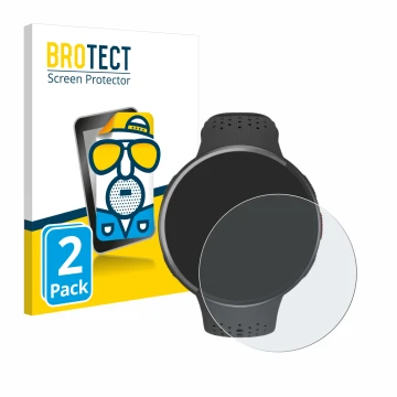 Parte frontal de un envase de producto con el logotipo de la marca BROTECT. Al lado se muestra el dispositivo Polar Pacer Pro 