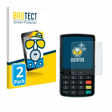 Parte frontal de un envase de producto con el logotipo de la marca BROTECT. Al lado se muestra el dispositivo ingenico Link/25