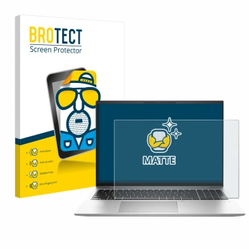 Parte frontal de un envase de producto con el logotipo de la marca BROTECT. Al lado se muestra el dispositivo HP EliteBook 840