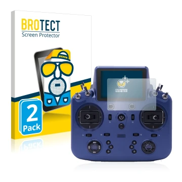 Parte frontal de un envase de producto con el logotipo de la marca BROTECT. Al lado se muestra el dispositivo FrSky Tandem X18