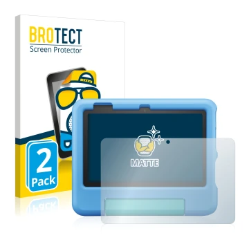 Parte frontal de un envase de producto con el logotipo de la marca BROTECT. Al lado se muestra el dispositivo Amazon Fire 7 Ki