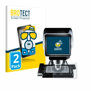 Parte frontal de un envase de producto con el logotipo de la marca BROTECT. Al lado se muestra el dispositivo Keyence LM-1100 