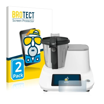 Parte frontal de un envase de producto con el logotipo de la marca BROTECT. Al lado se muestra el dispositivo Moulinex Click&C