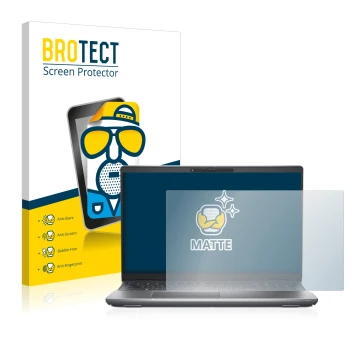 Parte frontal de un envase de producto con el logotipo de la marca BROTECT. Al lado se muestra el dispositivo Dell Latitude 55