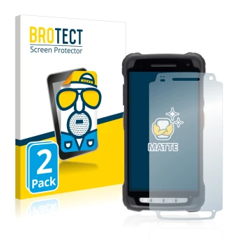 Parte frontal de un envase de producto con el logotipo de la marca BROTECT. Al lado se muestra el dispositivo Janam XT3 con su