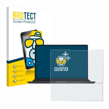 Parte frontal de un envase de producto con el logotipo de la marca BROTECT. Al lado se muestra el dispositivo ASUS ZenBook Pro