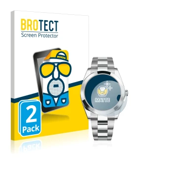 Parte frontal de un envase de producto con el logotipo de la marca BROTECT. Al lado se muestra el dispositivo Rolex Datejust 4
