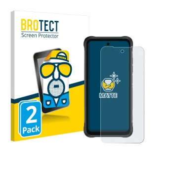 Parte frontal de un envase de producto con el logotipo de la marca BROTECT. Al lado se muestra el dispositivo Umidigi Bison 2 