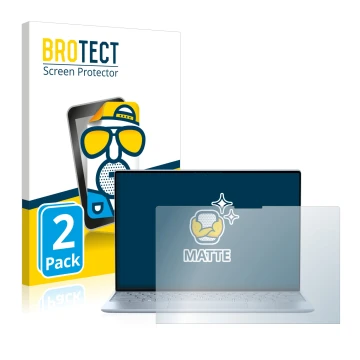 Parte frontal de un envase de producto con el logotipo de la marca BROTECT. Al lado se muestra el dispositivo Dell XPS 13 9315