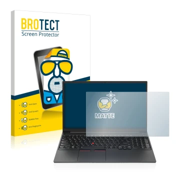 Parte frontal de un envase de producto con el logotipo de la marca BROTECT. Al lado se muestra el dispositivo Lenovo ThinkPad 