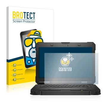 Parte frontal de un envase de producto con el logotipo de la marca BROTECT. Al lado se muestra el dispositivo Dell Latitude 54