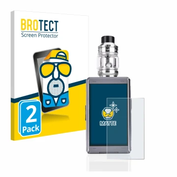 Parte frontal de un envase de producto con el logotipo de la marca BROTECT. Al lado se muestra el dispositivo GeekVape T200 co