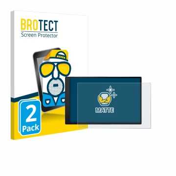 Parte frontal de un envase de producto con el logotipo de la marca BROTECT. Al lado se muestra el dispositivo Garmin DriveSmar