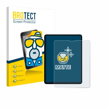 Parte frontal de un envase de producto con el logotipo de la marca BROTECT. Al lado se muestra el dispositivo Apple iPad Pro 1