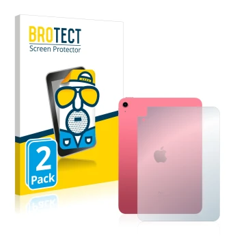 Parte frontal de un envase de producto con el logotipo de la marca BROTECT. Al lado se muestra el dispositivo Apple iPad 10.9