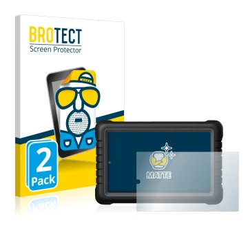 Parte frontal de un envase de producto con el logotipo de la marca BROTECT. Al lado se muestra el dispositivo Launch X-431 PRO