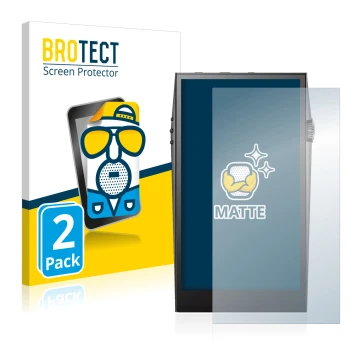 Parte frontal de un envase de producto con el logotipo de la marca BROTECT. Al lado se muestra el dispositivo Astell&Kern SP30