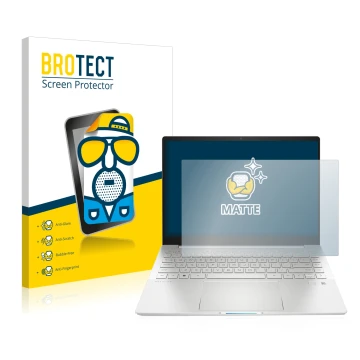 Parte frontal de un envase de producto con el logotipo de la marca BROTECT. Al lado se muestra el dispositivo HP Pavilion Plus