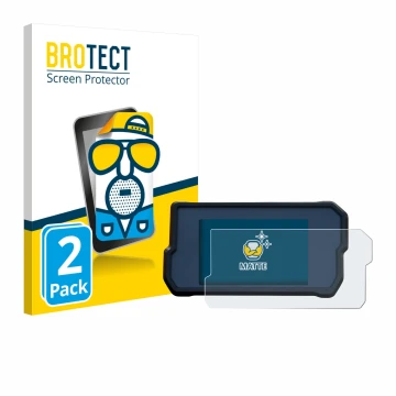 Parte frontal de un envase de producto con el logotipo de la marca BROTECT. Al lado se muestra el dispositivo KTM 390 Duke 201