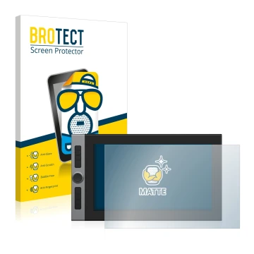 Parte frontal de un envase de producto con el logotipo de la marca BROTECT. Al lado se muestra el dispositivo XP-Pen Artist Pr