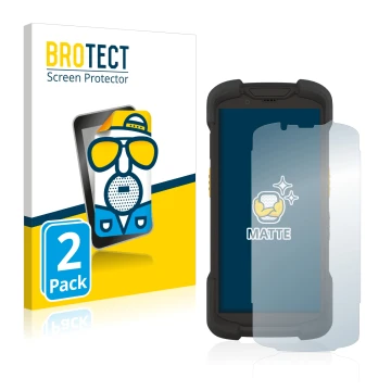 Parte frontal de un envase de producto con el logotipo de la marca BROTECT. Al lado se muestra el dispositivo Zebra TC73 con s