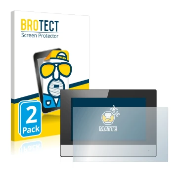 Parte frontal de un envase de producto con el logotipo de la marca BROTECT. Al lado se muestra el dispositivo Hikvision DS-KH6