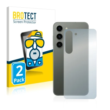 Parte frontal de un envase de producto con el logotipo de la marca BROTECT. Al lado se muestra el dispositivo Samsung Galaxy S
