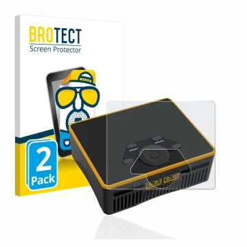 Parte frontal de un envase de producto con el logotipo de la marca BROTECT. Al lado se muestra el dispositivo Junsi iCharger D