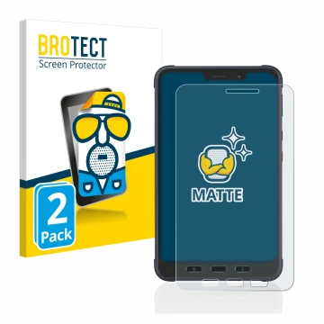 Parte frontal de un envase de producto con el logotipo de la marca BROTECT. Al lado se muestra el dispositivo Samsung Galaxy T