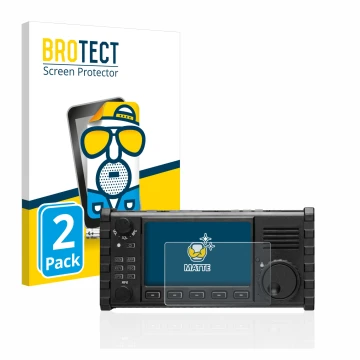 Parte frontal de un envase de producto con el logotipo de la marca BROTECT. Al lado se muestra el dispositivo Xiegu X6100 HF-T