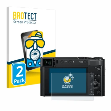 Parte frontal de un envase de producto con el logotipo de la marca BROTECT. Al lado se muestra el dispositivo Panasonic Lumix 