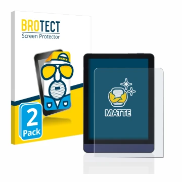 Parte frontal de un envase de producto con el logotipo de la marca BROTECT. Al lado se muestra el dispositivo Meebook M6 6