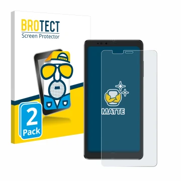 Parte frontal de un envase de producto con el logotipo de la marca BROTECT. Al lado se muestra el dispositivo Hisense A9 con s