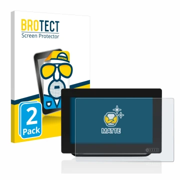 Parte frontal de un envase de producto con el logotipo de la marca BROTECT. Al lado se muestra el dispositivo Raymarine Axiom 