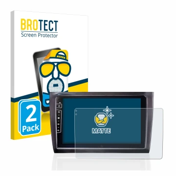 Parte frontal de un envase de producto con el logotipo de la marca BROTECT. Al lado se muestra el dispositivo Dynavin D8-DF56 