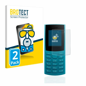 Parte frontal de un envase de producto con el logotipo de la marca BROTECT. Al lado se muestra el dispositivo Nokia 105 4G (20