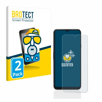 Parte frontal de un envase de producto con el logotipo de la marca BROTECT. Al lado se muestra el dispositivo Cubot P80 con su