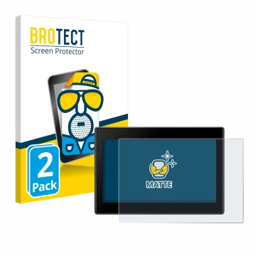 Parte frontal de un envase de producto con el logotipo de la marca BROTECT. Al lado se muestra el dispositivo Garmin Drive 53 