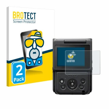 Parte frontal de un envase de producto con el logotipo de la marca BROTECT. Al lado se muestra el dispositivo Canon PowerShot 