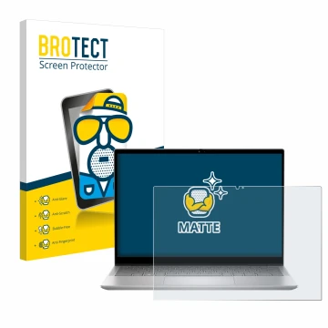 Parte frontal de un envase de producto con el logotipo de la marca BROTECT. Al lado se muestra el dispositivo Dell Inspiron 14