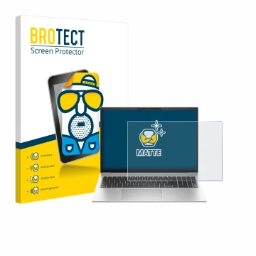 Parte frontal de un envase de producto con el logotipo de la marca BROTECT. Al lado se muestra el dispositivo HP EliteBook 860