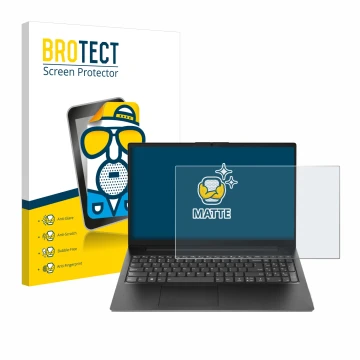 Parte frontal de un envase de producto con el logotipo de la marca BROTECT. Al lado se muestra el dispositivo Lenovo V15 Gen 4