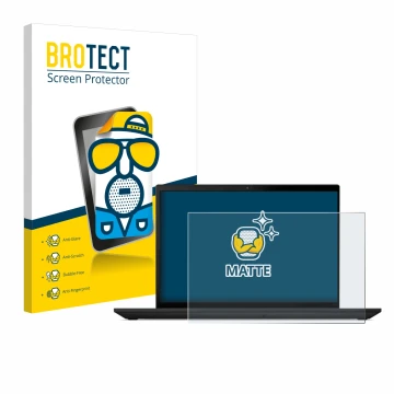 Parte frontal de un envase de producto con el logotipo de la marca BROTECT. Al lado se muestra el dispositivo Lenovo ThinkPad 