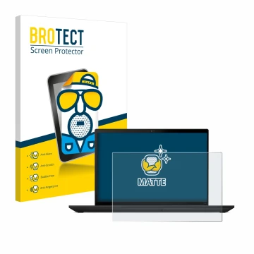 Parte frontal de un envase de producto con el logotipo de la marca BROTECT. Al lado se muestra el dispositivo Lenovo ThinkPad 