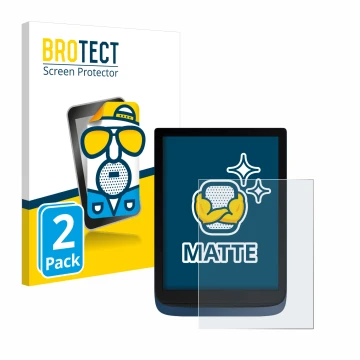 Parte frontal de un envase de producto con el logotipo de la marca BROTECT. Al lado se muestra el dispositivo Vivlio InkPad 3 