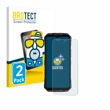 Parte frontal de un envase de producto con el logotipo de la marca BROTECT. Al lado se muestra el dispositivo Doogee V30T con 