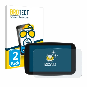 Parte frontal de un envase de producto con el logotipo de la marca BROTECT. Al lado se muestra el dispositivo TomTom Go Naviga
